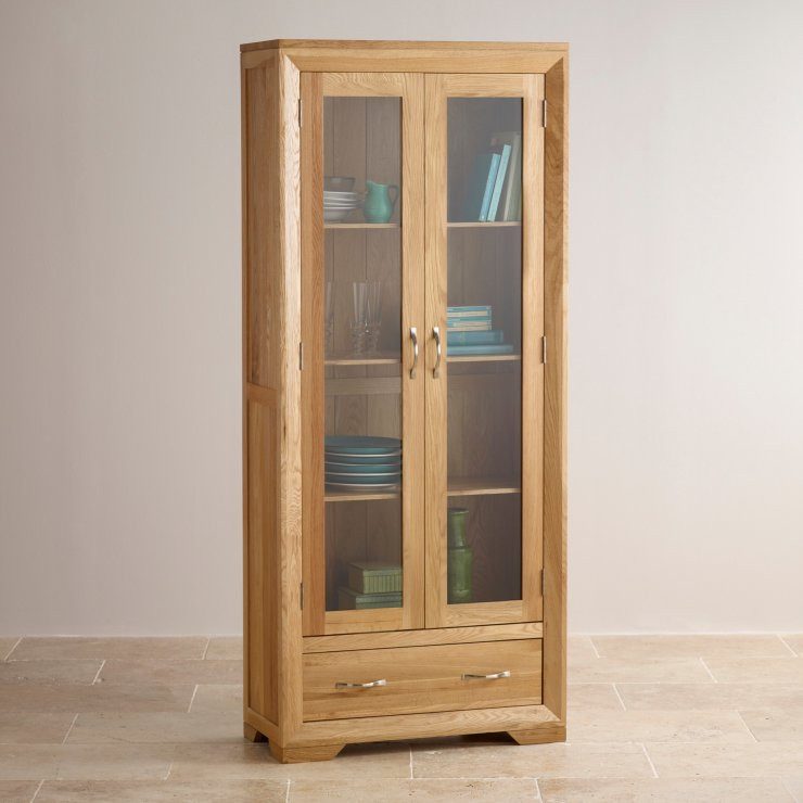 Chamfer Natural Solid Oak Glazed Display Cabinet