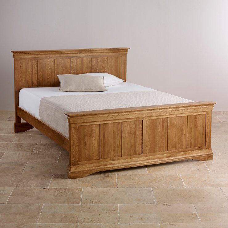 French Rustic Solid Oak Queen-Size Bed