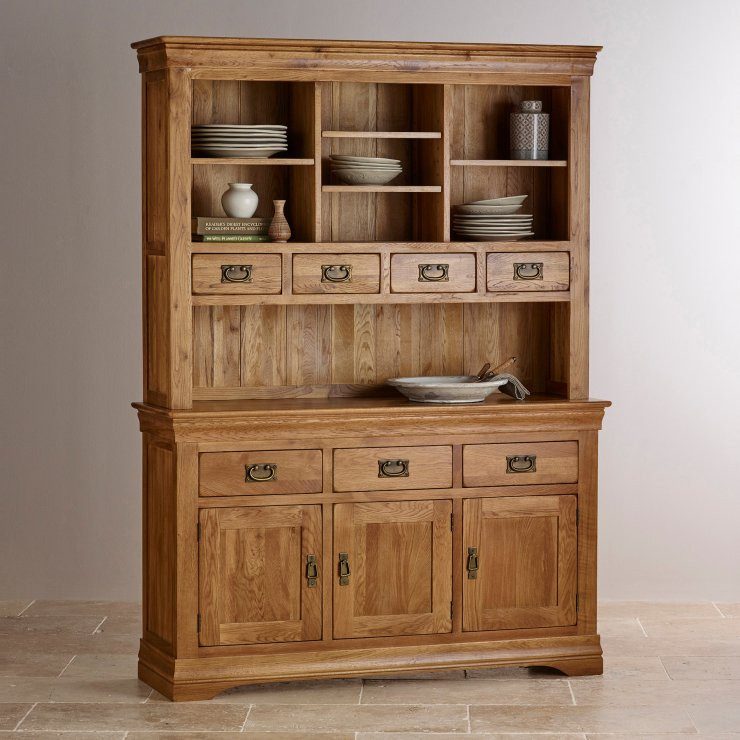 French Rustic Solid Oak Large Sideboard With Hutch Dresser